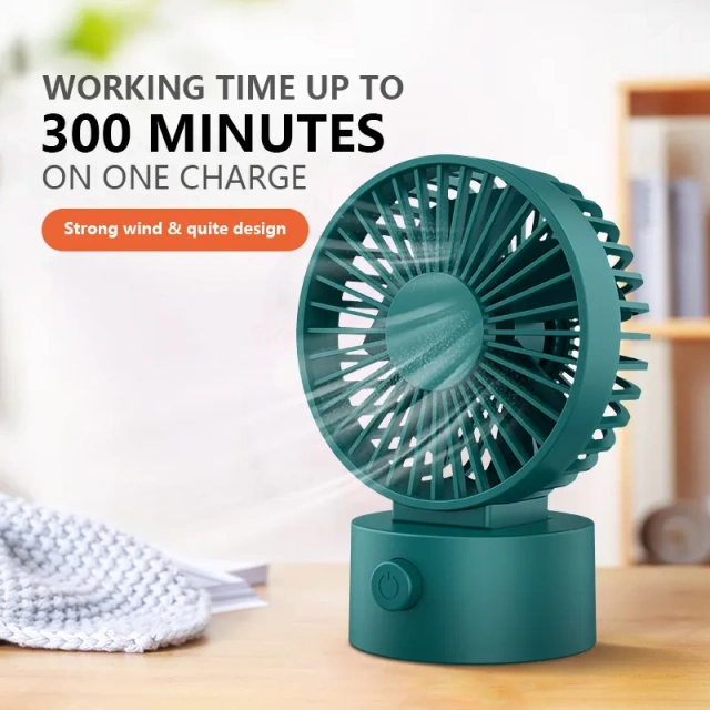Milalit USB Rechargeable Built-in Battery Desktop Fan Air Cooler Adjustable Table Portable Handheld 3 Gear Speed Mini Fan for Office Birthday Business Gift White Dark Green Navy Blue