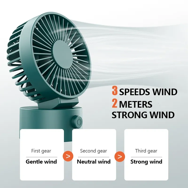 Milalit USB Rechargeable Built-in Battery Desktop Fan Air Cooler Adjustable Table Portable Handheld 3 Gear Speed Mini Fan for Office Birthday Business Gift White Dark Green Navy Blue