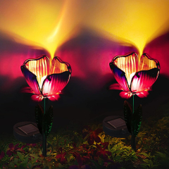 Milalit Outdoor Solar Metal Purple Orange Flower LED Lamp Glass Iron Craft Durable Waterproof Tulip Light for Garden Lawn Park Holiday Pathway Decoration