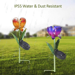 Milalit Outdoor Solar Metal Purple Orange Flower LED Lamp Glass Iron Craft Durable Waterproof Tulip Light for Garden Lawn Park Holiday Pathway Decoration