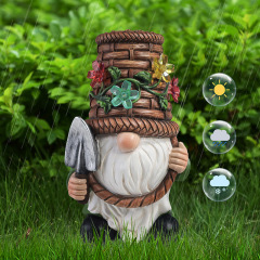 Milalit Resin Cartoon Dwarf Carring a Shovel Craftsmanship Gnome Cute Garden Statues Wearing a Basket Hat with Solar LED Light Flower Decoration Night Light for Outdoor Lawn Patio Yard Party Decor