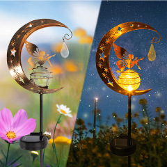 Milalit Solar Iron Metal Butterfly Girl Stake Light Moon Shape Lawn Insert LED Lamp Moon Fairy Glass Globe with Angel Decoration Waterproof Warm LED Light Decorations for Pathway Lawn Patio Yard Backyard