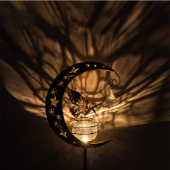 Milalit Solar Iron Metal Butterfly Girl Stake Light Moon Shape Lawn Insert LED Lamp Moon Fairy Glass Globe with Angel Decoration Waterproof Warm LED Light Decorations for Pathway Lawn Patio Yard Backyard