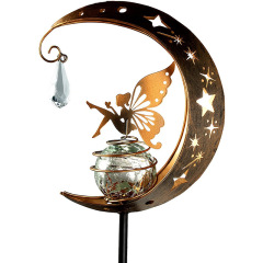Milalit Solar Iron Metal Butterfly Girl Stake Light Moon Shape Lawn Insert LED Lamp Moon Fairy Glass Globe with Angel Decoration Waterproof Warm LED Light Decorations for Pathway Lawn Patio Yard Backyard
