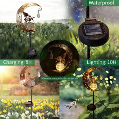 Milalit Solar Iron Metal Butterfly Girl Stake Light Moon Shape Lawn Insert LED Lamp Moon Fairy Glass Globe with Angel Decoration Waterproof Warm LED Light Decorations for Pathway Lawn Patio Yard Backyard