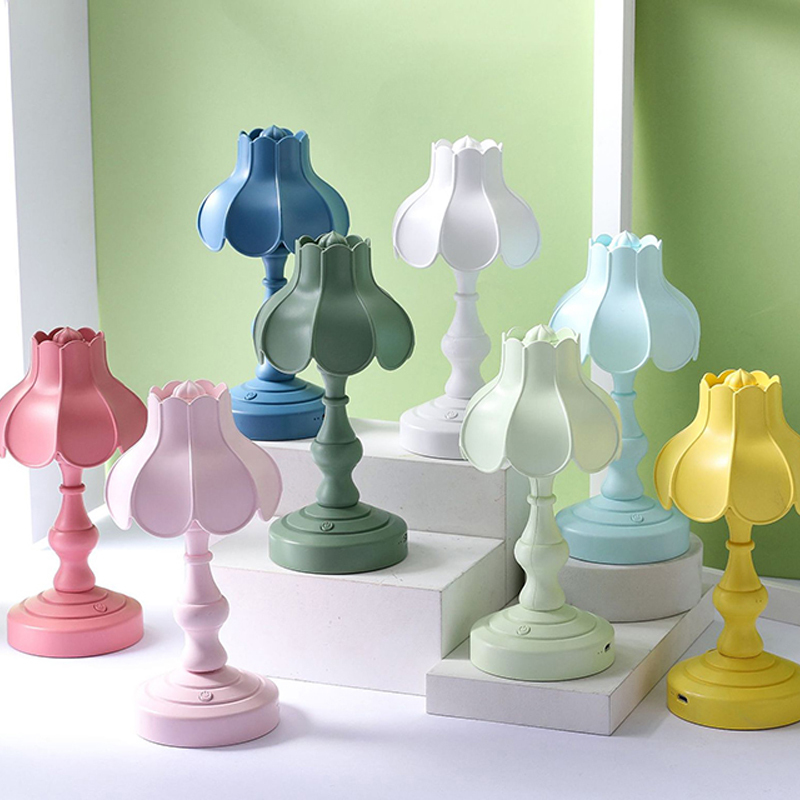 Milalit Europe Vintage Style USB Rechargeable High Brightness LED Lotus Flower Table Light Indoor Office Study Reading Graceful Bedroom Desk Lamp for Children Kids Lover Friend Gift Present