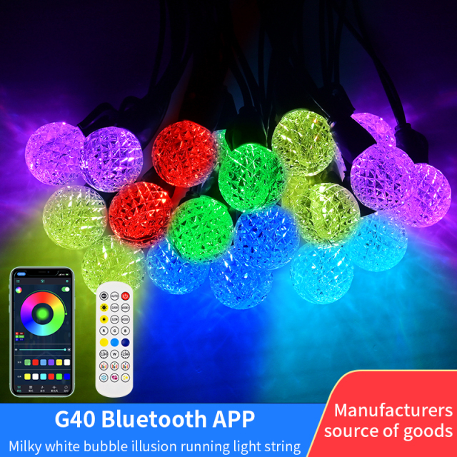 G40 Bluetooth APP Controlled 2.4G Remote Control Colorful Crystal Ball String LED Lighting Bulbs 15m 15 LED 20LED Acrylic CE RoHs UL FCC UCKA Certified Waterproof Outdoor String Lamps for Holiday Christmas Halloween Party