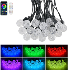 G40 Bluetooth APP Controlled 2.4G Remote Control Colorful Crystal Ball String LED Lighting Bulbs 15m 15 LED 20LED Acrylic CE RoHs UL FCC UCKA Certified Waterproof Outdoor String Lamps for Holiday Christmas Halloween Party