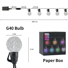 G40 Bluetooth APP Controlled 2.4G Remote Control Colorful Crystal Ball String LED Lighting Bulbs 15m 15 LED 20LED Acrylic CE RoHs UL FCC UCKA Certified Waterproof Outdoor String Lamps for Holiday Christmas Halloween Party