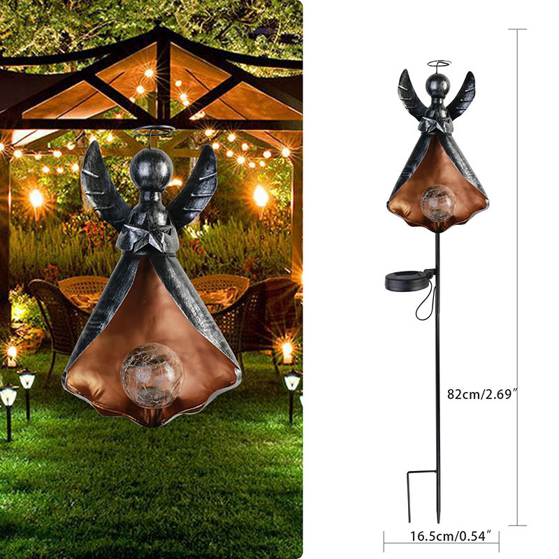 Milalit Solar Angel Light Metal Iron Flickering Angle Set-Dancing Waterproof Durable Outdoor Landscape Stake Light LED Glass Crack Bulb Design Yard Lights