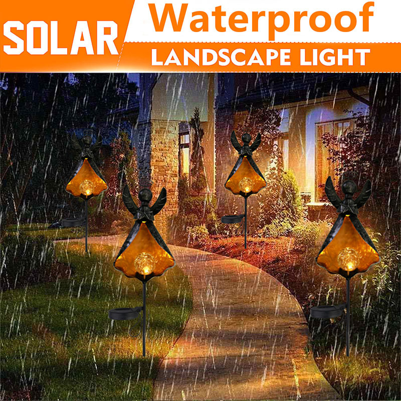 Milalit Solar Angel Light Metal Iron Flickering Angle Set-Dancing Waterproof Durable Outdoor Landscape Stake Light LED Glass Crack Bulb Design Yard Lights