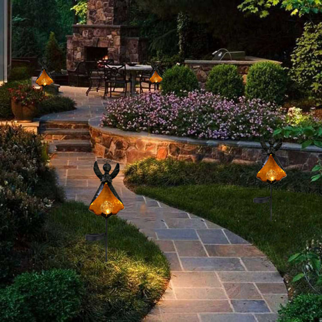 Milalit Solar Angel Light Metal Iron Flickering Angle Set-Dancing Waterproof Durable Outdoor Landscape Stake Light LED Glass Crack Bulb Design Yard Lights