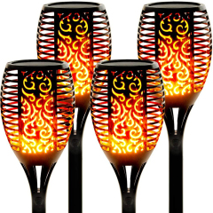 Milalit 96LED Solar Tiki Torches Flame Lights Dance Fire Mini Solar Powered Outdoor Garden Path Torch Stake Lamps Torch Light with Flickering Flame for Driveway Pathway Christmas Halloween Festival Decoration