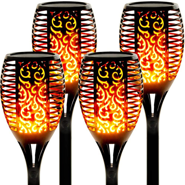 Milalit 96LED Solar Tiki Torches Flame Lights Dance Fire Mini Solar Powered Outdoor Garden Path Torch Stake Lamps Torch Light with Flickering Flame for Driveway Pathway Christmas Halloween Festival Decoration