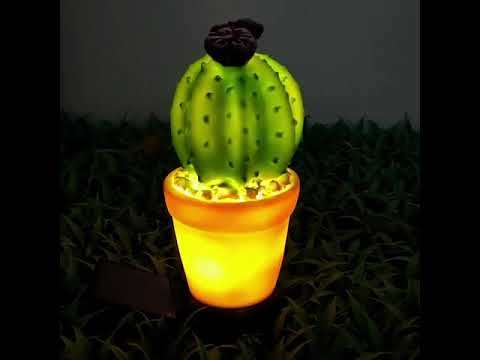 Milalit New Solar Decorative Green Cactus Plant Pot Lamp LED ABS Artificial 3 Heads Flowerpot Stake Light for Garden Lawn Pathway Porch Outdoor LED Warm Artificial Cactus Green Plant Lamp Weatherproof Garden Lawn Stake Light for Yard Park Festival