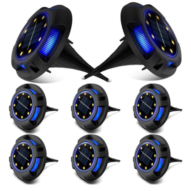 Milalit Upgrade Ground Solar Lights Outdoor Waterproof Dusk to Dawn 8LED 4pcs RGB Blue Lamps for Garden Yard Pathway Driveway Lawn Patio