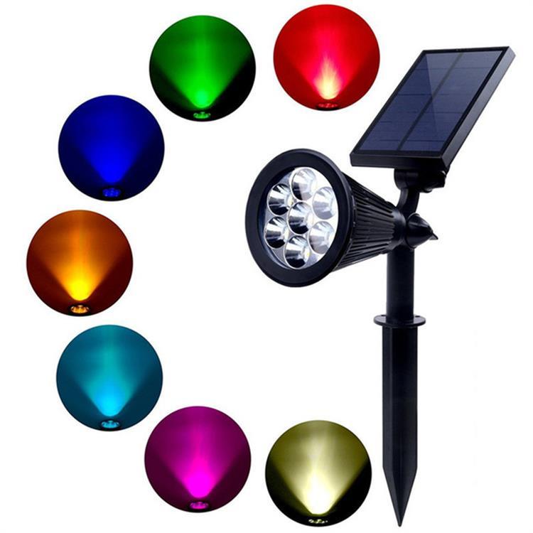 Milalit Colorful RGB Changeable Solar 7 LED Spotlight Landscape Front Door Yard Waterproof Spot Light Garden Lawn Outdoor Lighting Lamps