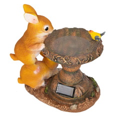 Milalit Rabbit Garden Ornaments with Solar Powered Lighting Durable Weatherproof 2 Bunny Resin Bird Bath Feed Animal Figure for Garden Lawn Home Easter Halloween Decoration Gift