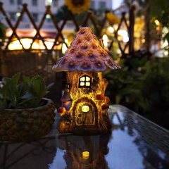 Milalit Outdoor Decorations Resin Crafts Solar House Lights Purple Flower Room with Mushroom Butterfly Decoration Fairy Tale Tree House LED Lamp Ornament for Balcony Courtyard Garden Lawn