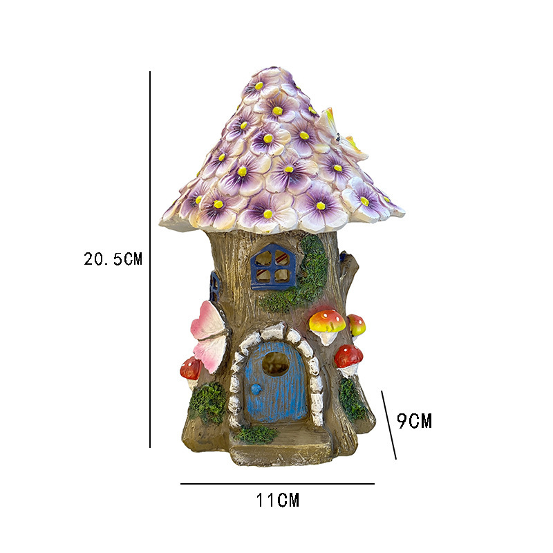 Milalit Outdoor Decorations Resin Crafts Solar House Lights Purple Flower Room with Mushroom Butterfly Decoration Fairy Tale Tree House LED Lamp Ornament for Balcony Courtyard Garden Lawn