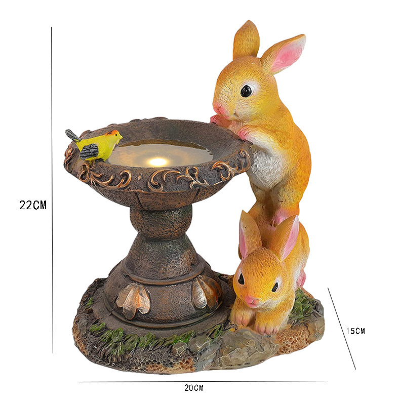 Milalit Rabbit Garden Ornaments with Solar Powered Lighting Durable Weatherproof 2 Bunny Resin Bird Bath Feed Animal Figure for Garden Lawn Home Easter Halloween Decoration Gift