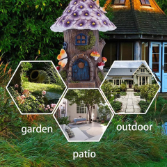 Milalit Outdoor Decorations Resin Crafts Solar House Lights Purple Flower Room with Mushroom Butterfly Decoration Fairy Tale Tree House LED Lamp Ornament for Balcony Courtyard Garden Lawn