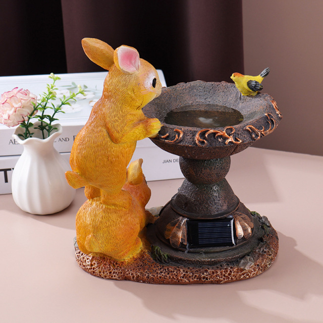 Milalit Rabbit Garden Ornaments with Solar Powered Lighting Durable Weatherproof 2 Bunny Resin Bird Bath Feed Animal Figure for Garden Lawn Home Easter Halloween Decoration Gift