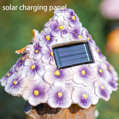 Milalit Outdoor Decorations Resin Crafts Solar House Lights Purple Flower Room with Mushroom Butterfly Decoration Fairy Tale Tree House LED Lamp Ornament for Balcony Courtyard Garden Lawn