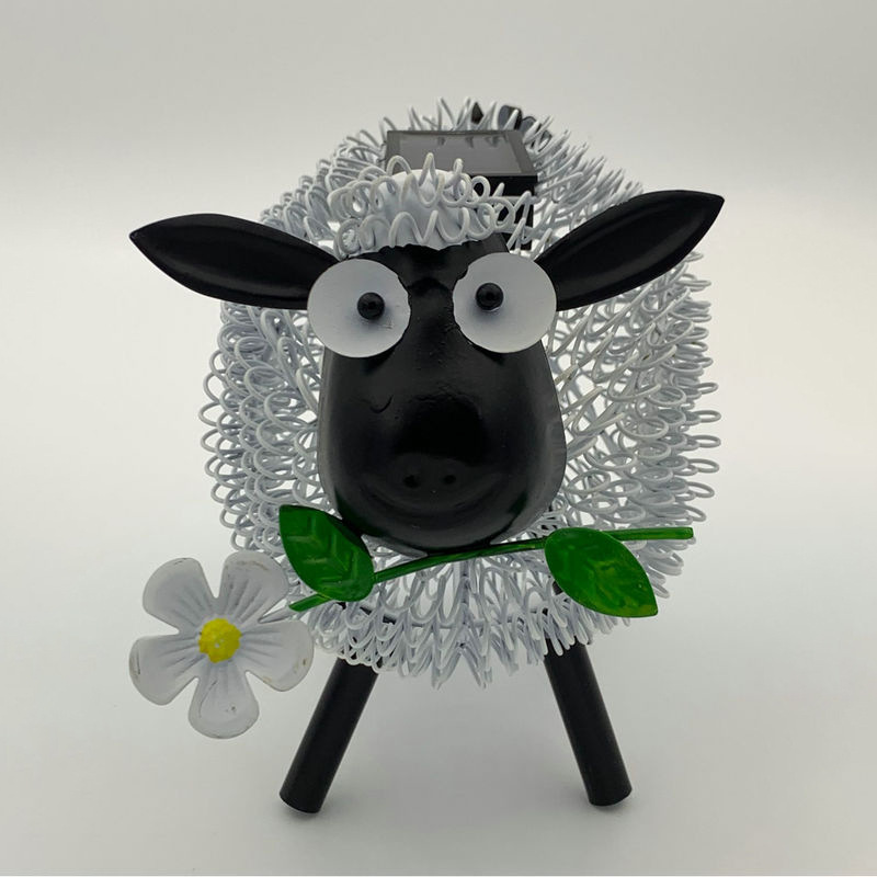 Milalit Solar Lights Outdoor Garden Metal Silhouette White Dolly Sheep Ornament Deco with Shadow Effect Flower Decorations Solar Powered Lamps with Led for Exterior Solar Wrought Iron Animal Sheep