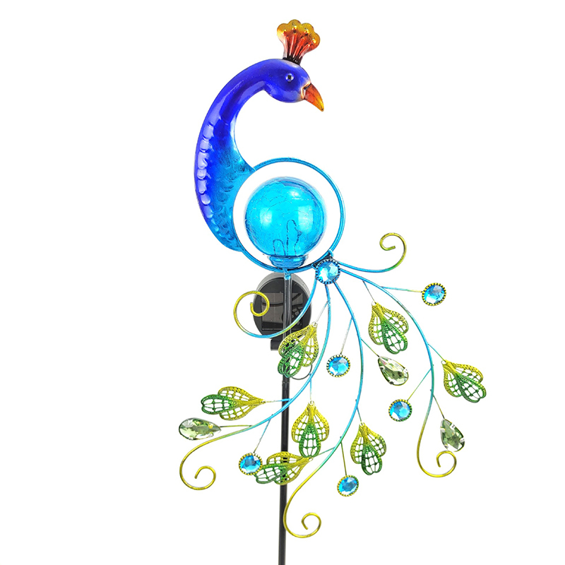 Milalit Blue Peacock Path Decoration Lighting Retro Solar Luminous Garden Pole Atrium Lawn Courtyard Decorative Bright Solar Powered Lamp for Home Decorations