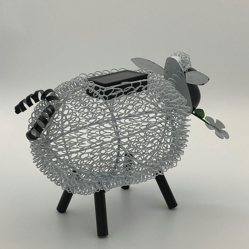Milalit Solar Lights Outdoor Garden Metal Silhouette White Dolly Sheep Ornament Deco with Shadow Effect Flower Decorations Solar Powered Lamps with Led for Exterior Solar Wrought Iron Animal Sheep
