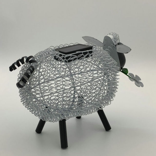 Milalit Solar Lights Outdoor Garden Metal Silhouette White Dolly Sheep Ornament Deco with Shadow Effect Flower Decorations Solar Powered Lamps with Led for Exterior Solar Wrought Iron Animal Sheep