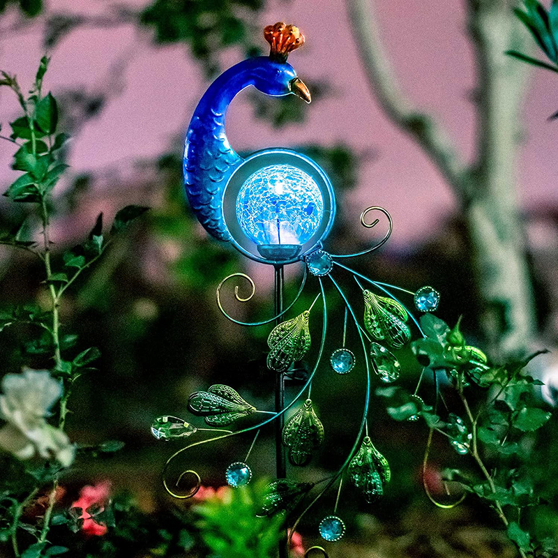Milalit Blue Peacock Path Decoration Lighting Retro Solar Luminous Garden Pole Atrium Lawn Courtyard Decorative Bright Solar Powered Lamp for Home Decorations