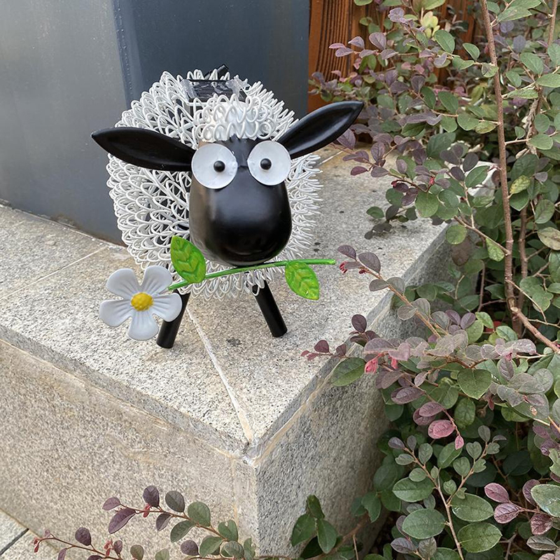 Milalit Solar Lights Outdoor Garden Metal Silhouette White Dolly Sheep Ornament Deco with Shadow Effect Flower Decorations Solar Powered Lamps with Led for Exterior Solar Wrought Iron Animal Sheep