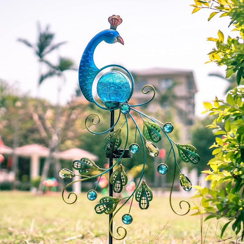 Milalit Blue Peacock Path Decoration Lighting Retro Solar Luminous Garden Pole Atrium Lawn Courtyard Decorative Bright Solar Powered Lamp for Home Decorations