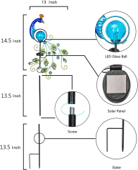 Milalit Blue Peacock Path Decoration Lighting Retro Solar Luminous Garden Pole Atrium Lawn Courtyard Decorative Bright Solar Powered Lamp for Home Decorations