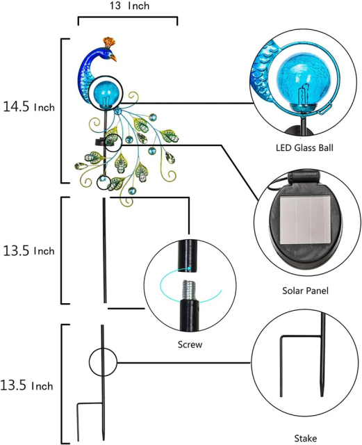 Milalit Blue Peacock Path Decoration Lighting Retro Solar Luminous Garden Pole Atrium Lawn Courtyard Decorative Bright Solar Powered Lamp for Home Decorations