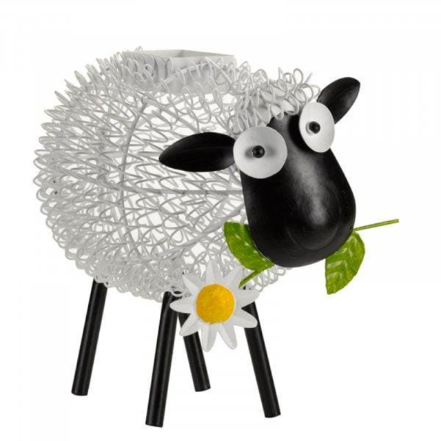 Milalit Solar Lights Outdoor Garden Metal Silhouette White Dolly Sheep Ornament Deco with Shadow Effect Flower Decorations Solar Powered Lamps with Led for Exterior Solar Wrought Iron Animal Sheep