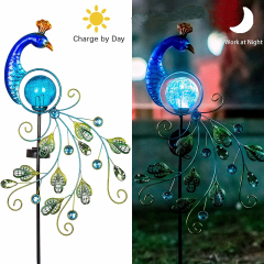 Milalit Blue Peacock Path Decoration Lighting Retro Solar Luminous Garden Pole Atrium Lawn Courtyard Decorative Bright Solar Powered Lamp for Home Decorations