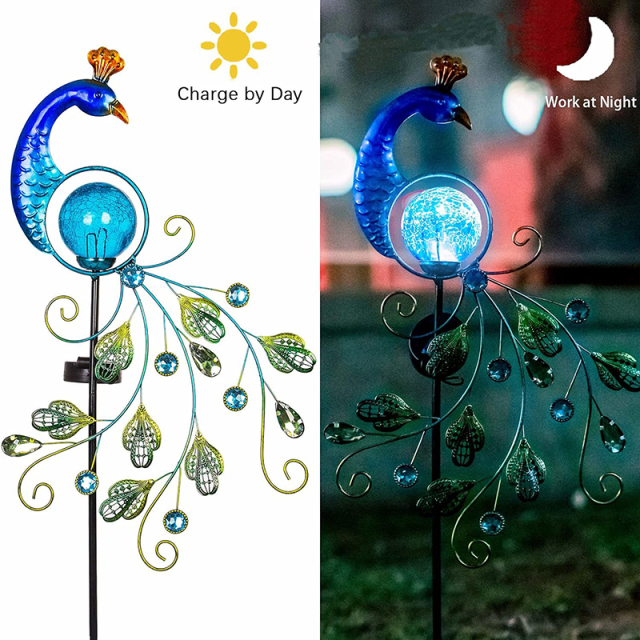 Milalit Blue Peacock Path Decoration Lighting Retro Solar Luminous Garden Pole Atrium Lawn Courtyard Decorative Bright Solar Powered Lamp for Home Decorations