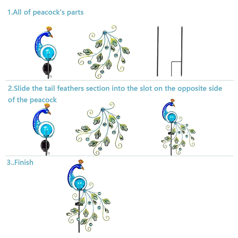 Milalit Blue Peacock Path Decoration Lighting Retro Solar Luminous Garden Pole Atrium Lawn Courtyard Decorative Bright Solar Powered Lamp for Home Decorations