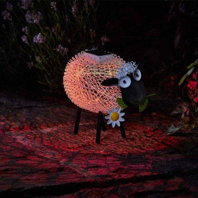 Milalit Solar Lights Outdoor Garden Metal Silhouette White Dolly Sheep Ornament Deco with Shadow Effect Flower Decorations Solar Powered Lamps with Led for Exterior Solar Wrought Iron Animal Sheep