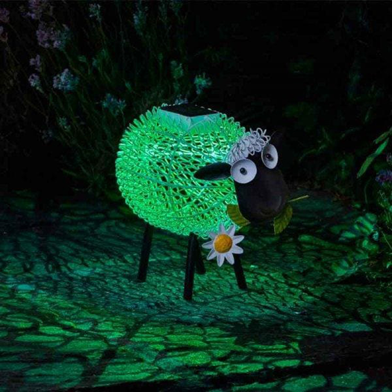 Milalit Solar Lights Outdoor Garden Metal Silhouette White Dolly Sheep Ornament Deco with Shadow Effect Flower Decorations Solar Powered Lamps with Led for Exterior Solar Wrought Iron Animal Sheep