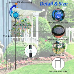 Milalit Blue Peacock Path Decoration Lighting Retro Solar Luminous Garden Pole Atrium Lawn Courtyard Decorative Bright Solar Powered Lamp for Home Decorations