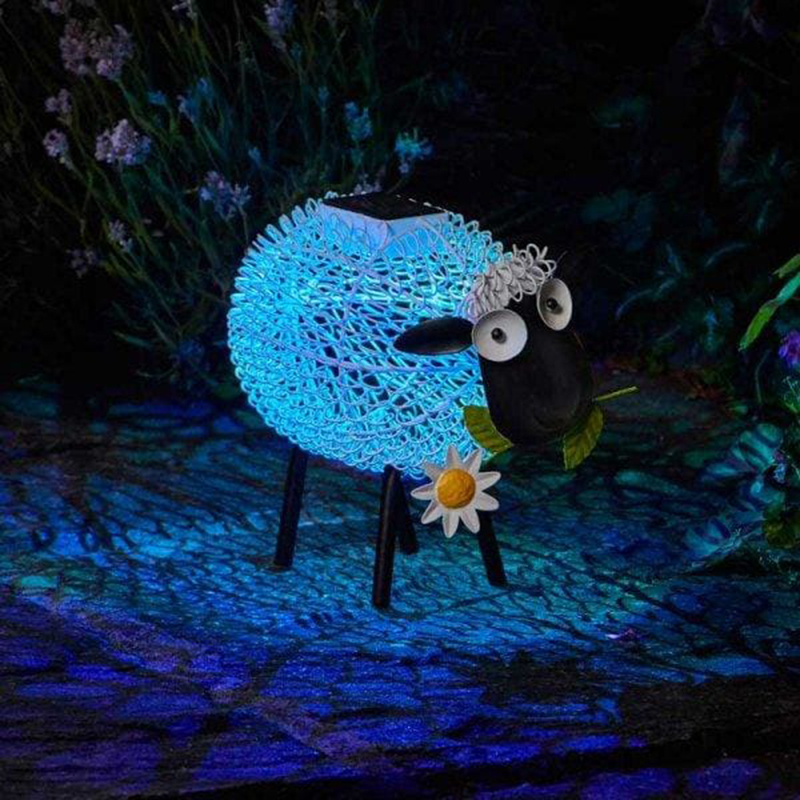 Milalit Solar Lights Outdoor Garden Metal Silhouette White Dolly Sheep Ornament Deco with Shadow Effect Flower Decorations Solar Powered Lamps with Led for Exterior Solar Wrought Iron Animal Sheep