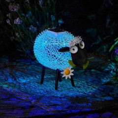 Milalit Solar Lights Outdoor Garden Metal Silhouette White Dolly Sheep Ornament Deco with Shadow Effect Flower Decorations Solar Powered Lamps with Led for Exterior Solar Wrought Iron Animal Sheep