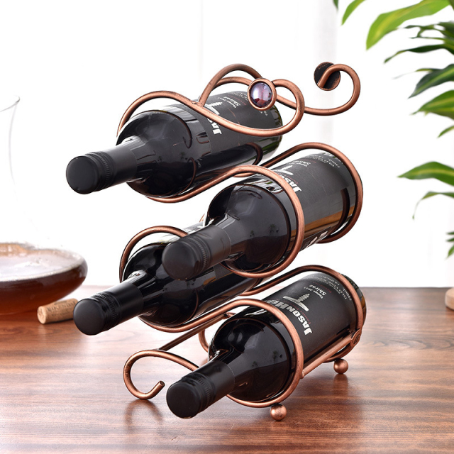 Milalit Wrought Metal Iron Wine Bottle Rack European Multi 4 Bottles Bronze Creative Red Grape Wine Cabinet Display Stainless Stand for Home Office Restaurant Bar Karaoke Hotel Club Party Exhibition Ceremony