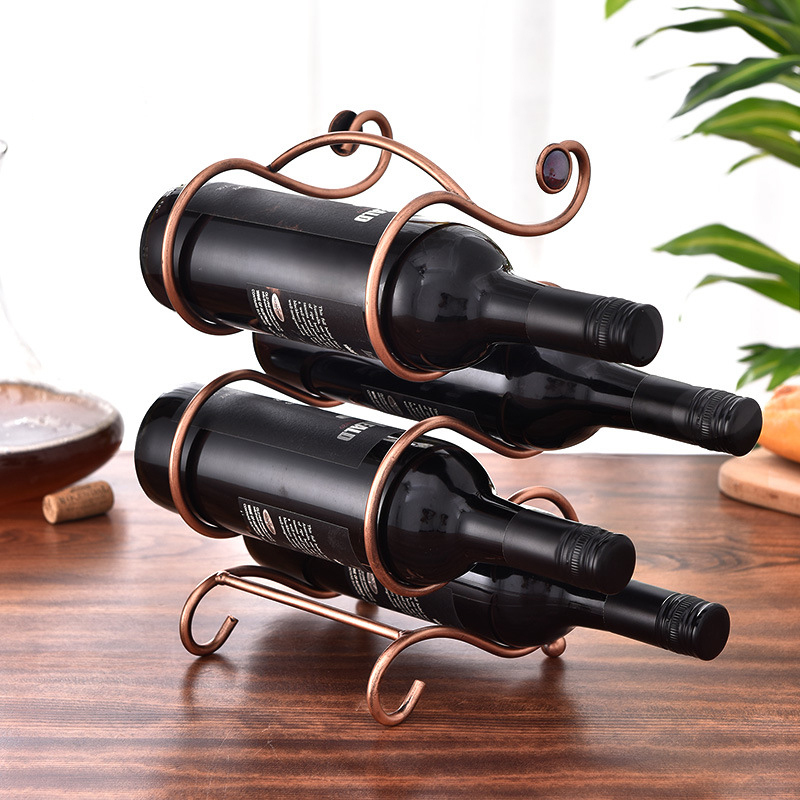 Milalit Wrought Metal Iron Wine Bottle Rack European Multi 4 Bottles Bronze Creative Red Grape Wine Cabinet Display Stainless Stand for Home Office Restaurant Bar Karaoke Hotel Club Party Exhibition Ceremony