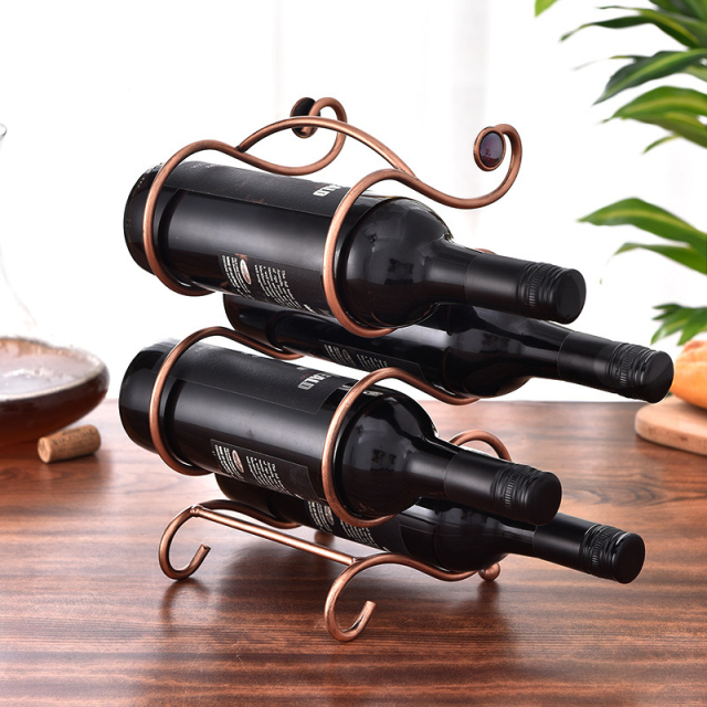 Milalit Wrought Metal Iron Wine Bottle Rack European Multi 4 Bottles Bronze Creative Red Grape Wine Cabinet Display Stainless Stand for Home Office Restaurant Bar Karaoke Hotel Club Party Exhibition Ceremony