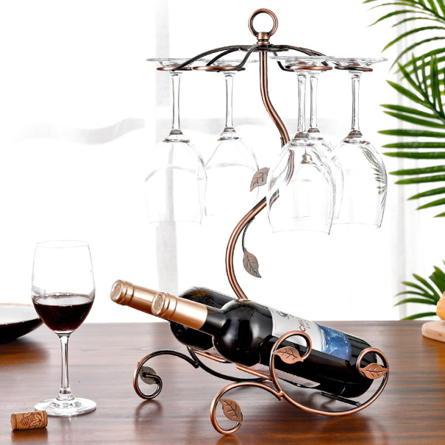 Milalit Metal Wine Glasses Bronze Bottles Holders Iron Elegant High End G-Shaped Leaf Decor Wrought Display Stand Rack for Wine Alcohol Liquor Spirits Cocktail Brandy Whiskey Home Bar Kitchen Exhibition Decoration